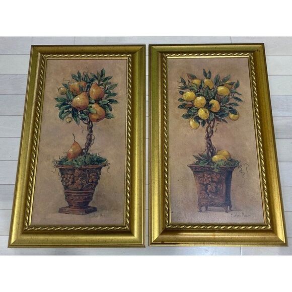 Barbara Mock Art Prints 29 x 17 Ornate Gold Frame Fruit Trees Pear Peach Vintage - Picture 6 of 8